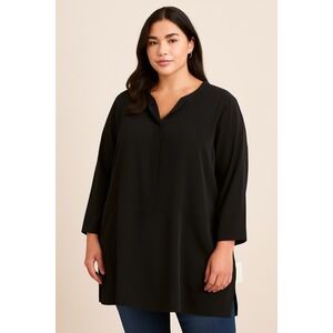 Croft & Barrow Black V-Neck 3/4 Sleeve Tunic Top Plus Size 1X